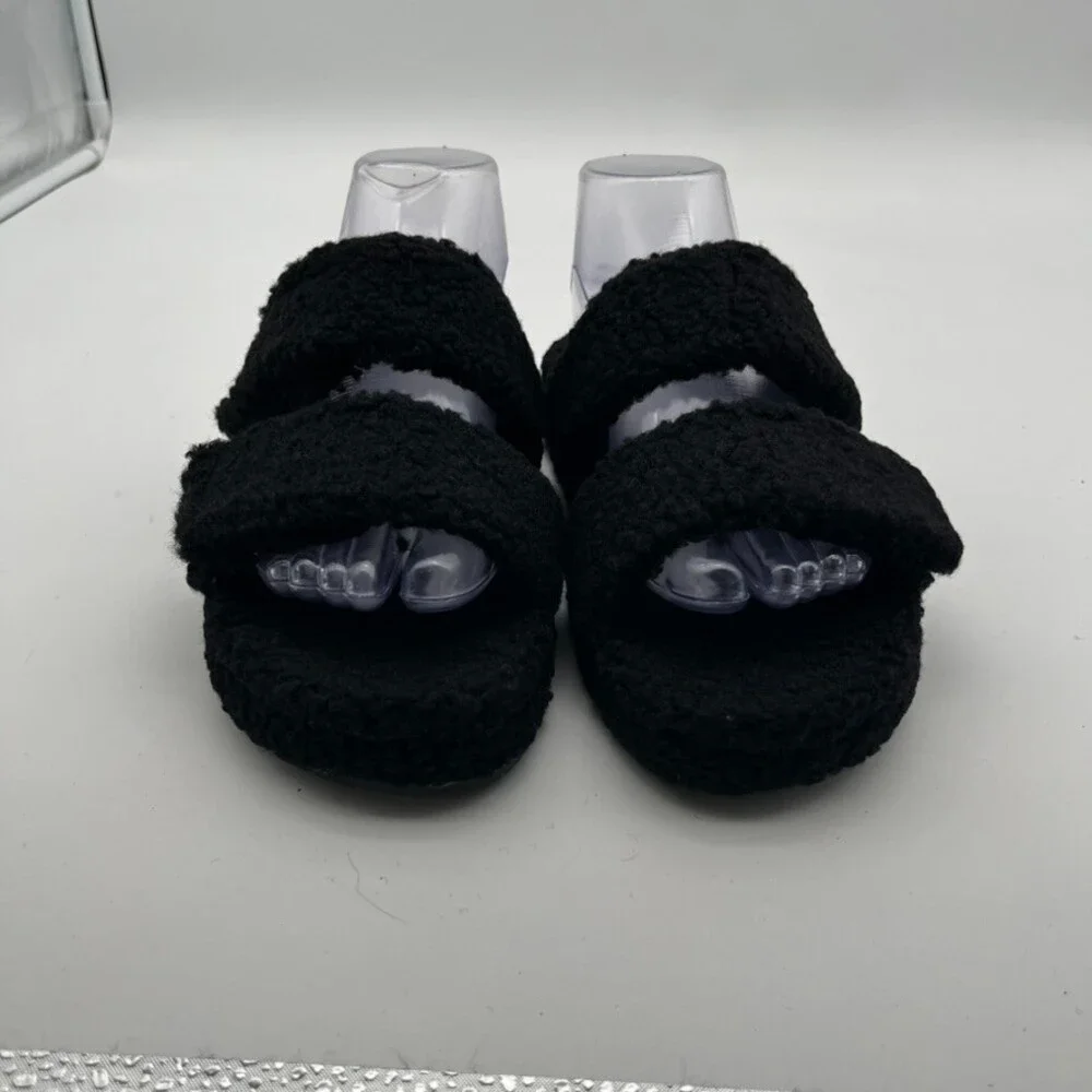 The Oodie Black Sherpa Double Strap Slip-On Slides Women's Size 7-8 NEW - Picture 2 of 8
